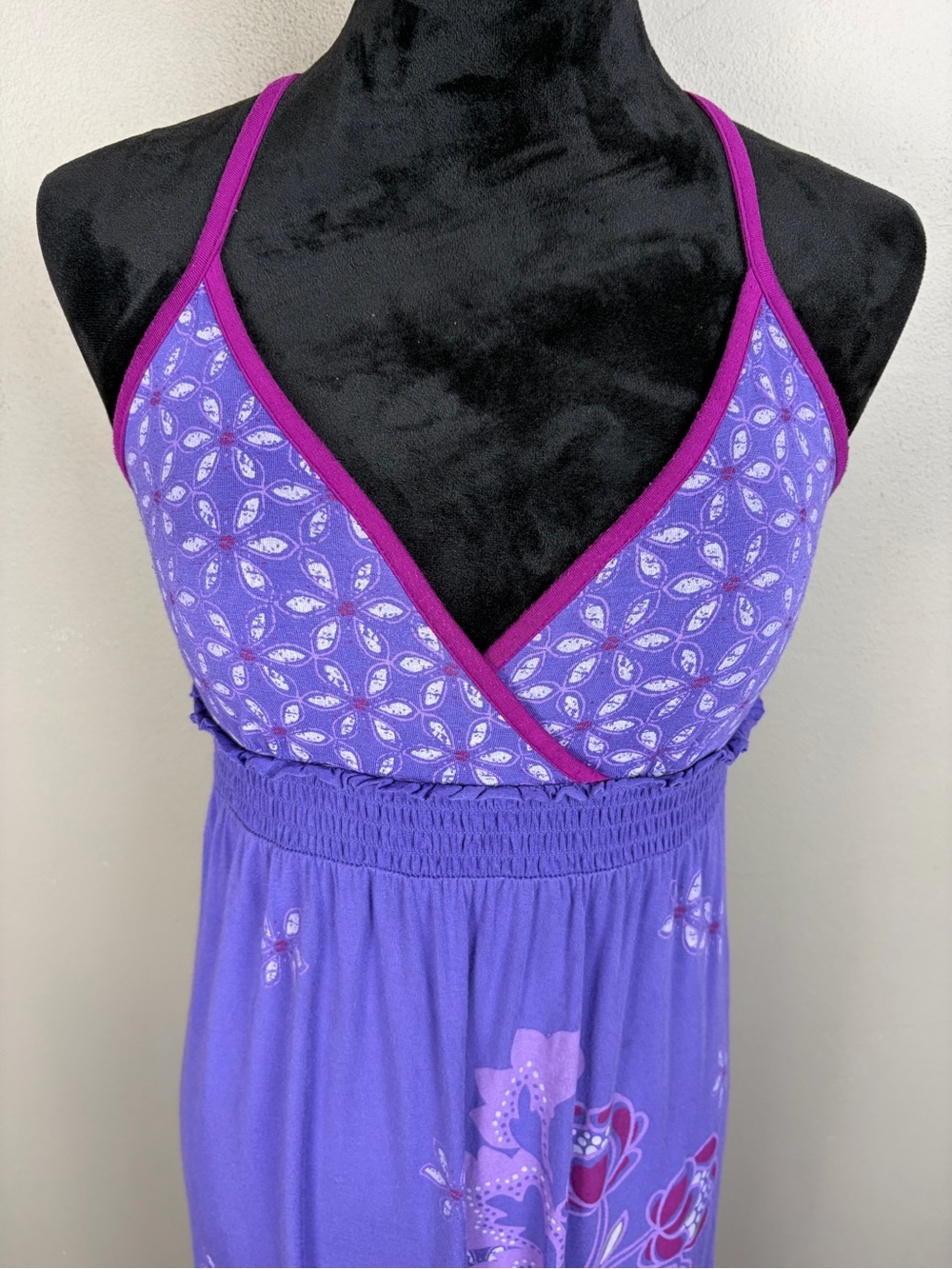 Aeropostale Purple Floral Boho Y2K Maxi Dress Surfer Hippie V-Neck Halter M EUC - Picture 3 of 16